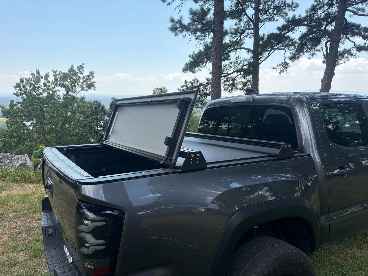 NDF-outfitting 3rd generation Toyota Tacoma truck bed rack With tri-fold tonneau cover access 